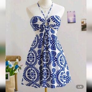 Blue and White Halter Dress